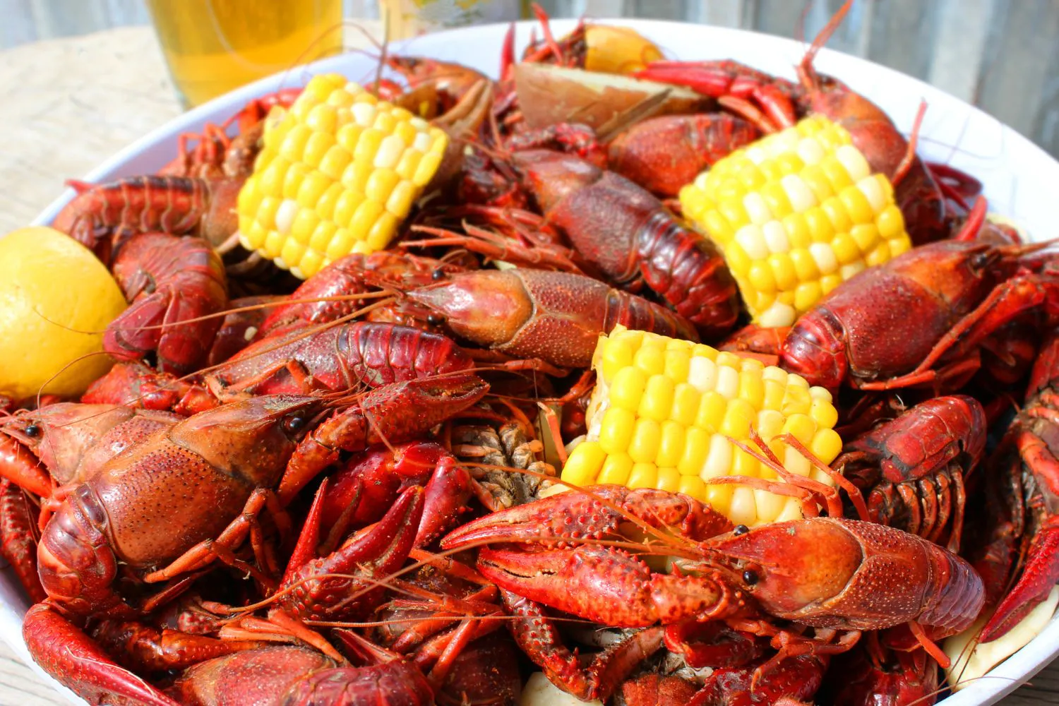 Crawfish boil with corn, potatoes, lemon and spicy Cajun seasoning at Rock Seafood and Fried Crabhouse, a Seafood Restaurant in Baltimore